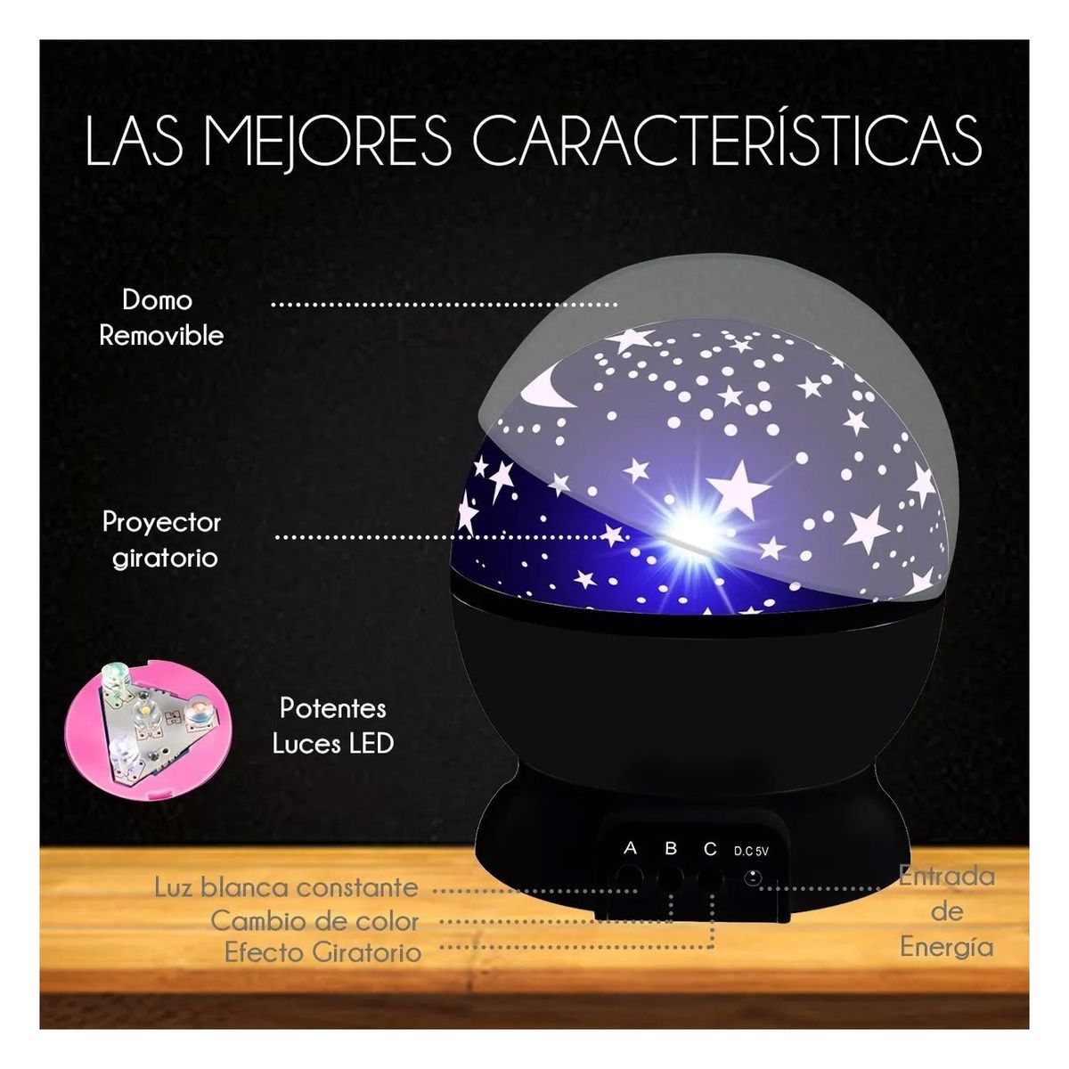 ENFANT'ASY - Proyector Lampara Para Niños 8 colores Luces LED Estrellas_.