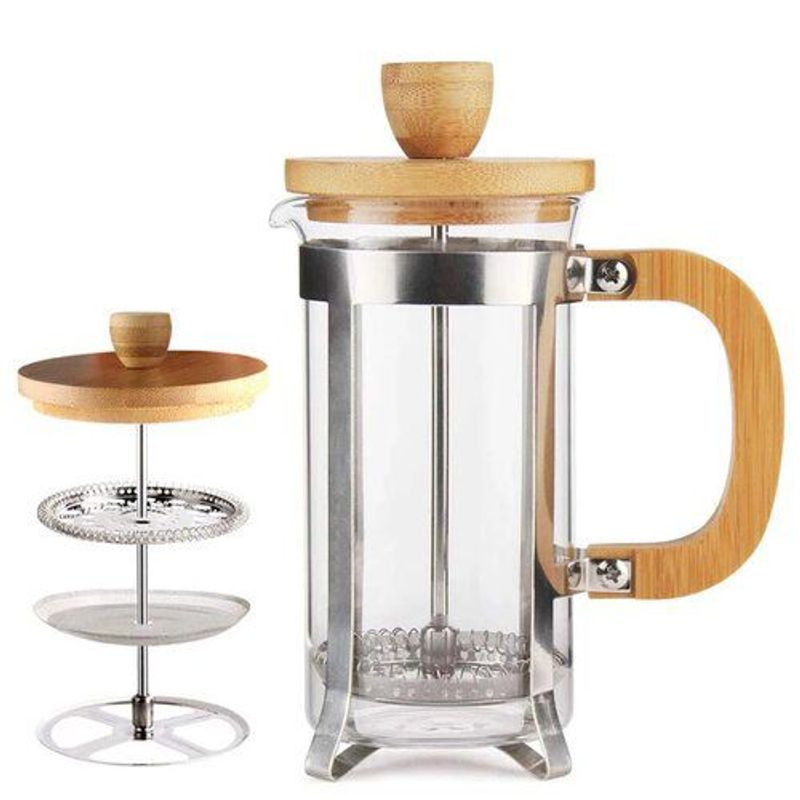 GENERICO - Cafetera Prensa Francesa 350ml En Vidrio-Filtro Acero Inoxidable-Bambú