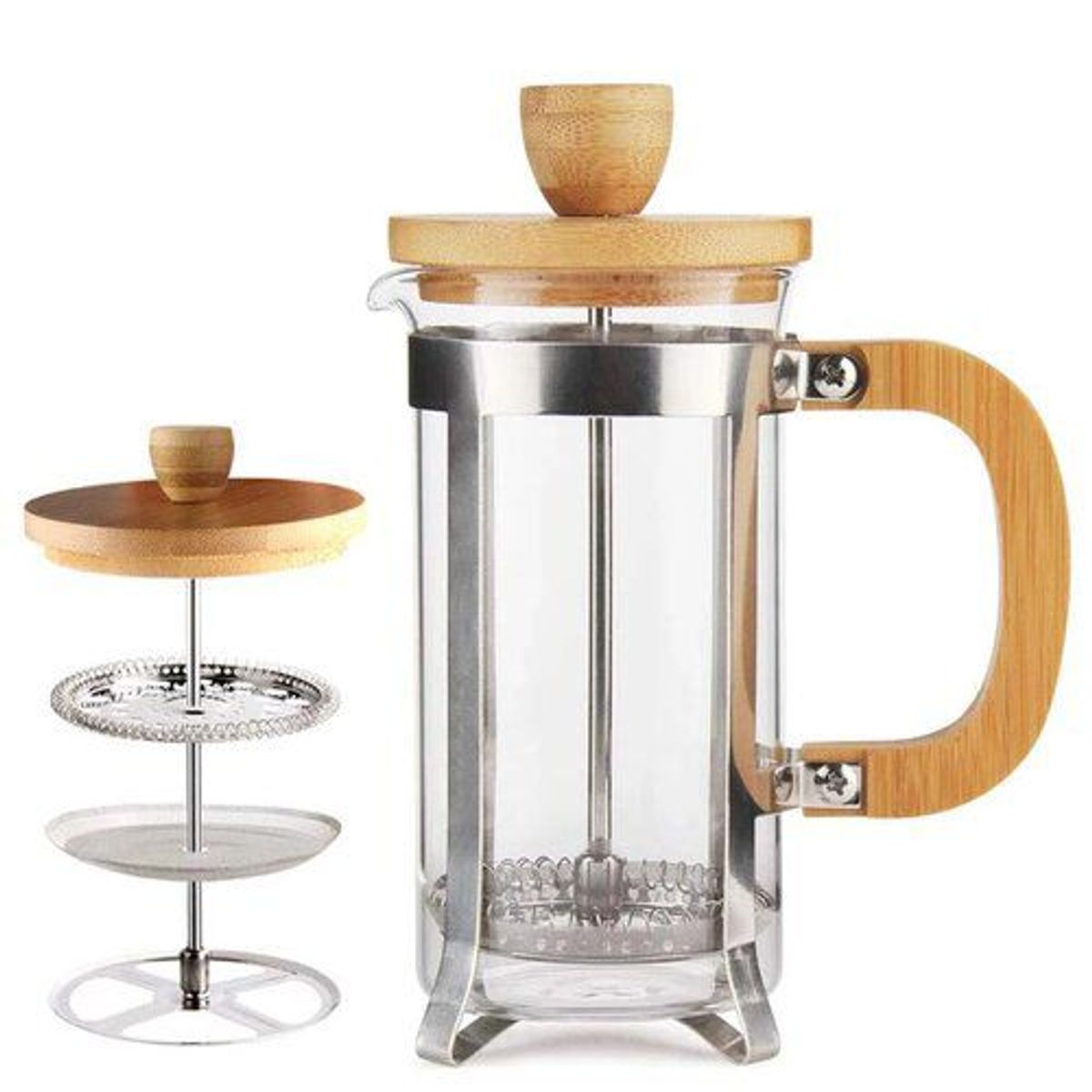 GENERICO - Cafetera Prensa Francesa En Vidrio-800ml-Filtro Acero Inoxidable-Bambú