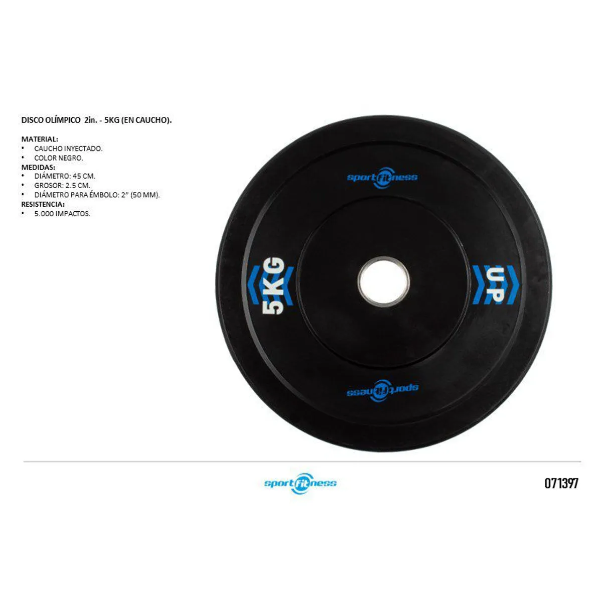 SPORT FITNESS - DISCO OLIMPICO 5KG EN CAUCHO NEGRO-SPORT FITNESS UNIDAD