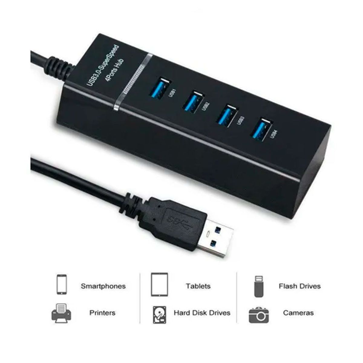 GENERICO - Multipuerto Usb X 4 Puertos 3.0 Negro