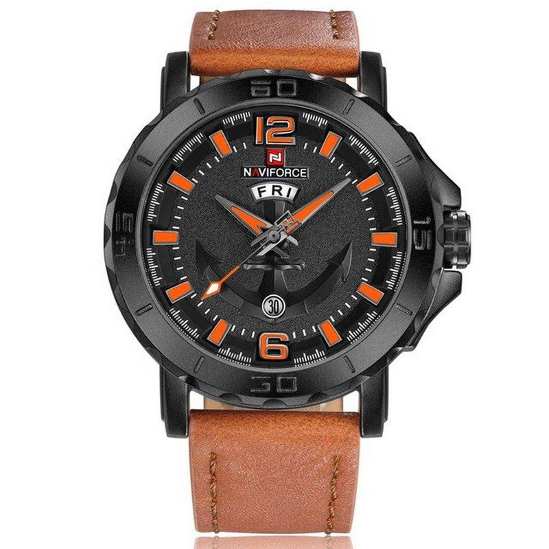 NAVIFORCE - Reloj Naviforce Original Nf 9122 Cuero Ancla + Estuche
