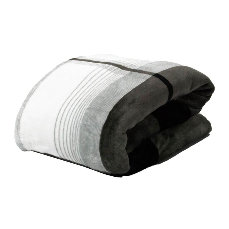 REALTEX - Cobija Flannel Estampada Real Tex Fondo Blanco Líneas Negras y Grises