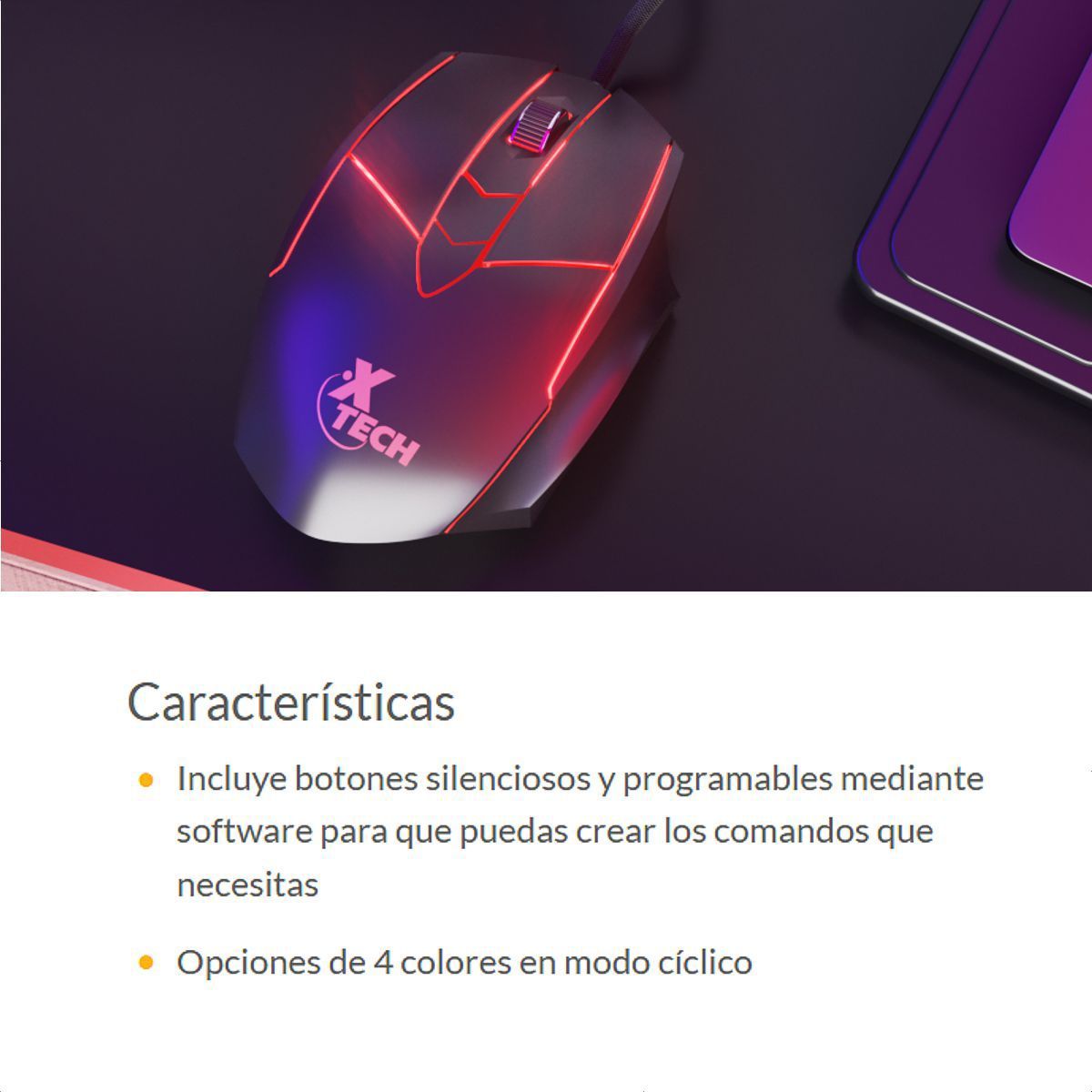 XTECH - Mouse Gamer Xtech Stauros Xtm-810 Programable 6 Keys 7200dpi