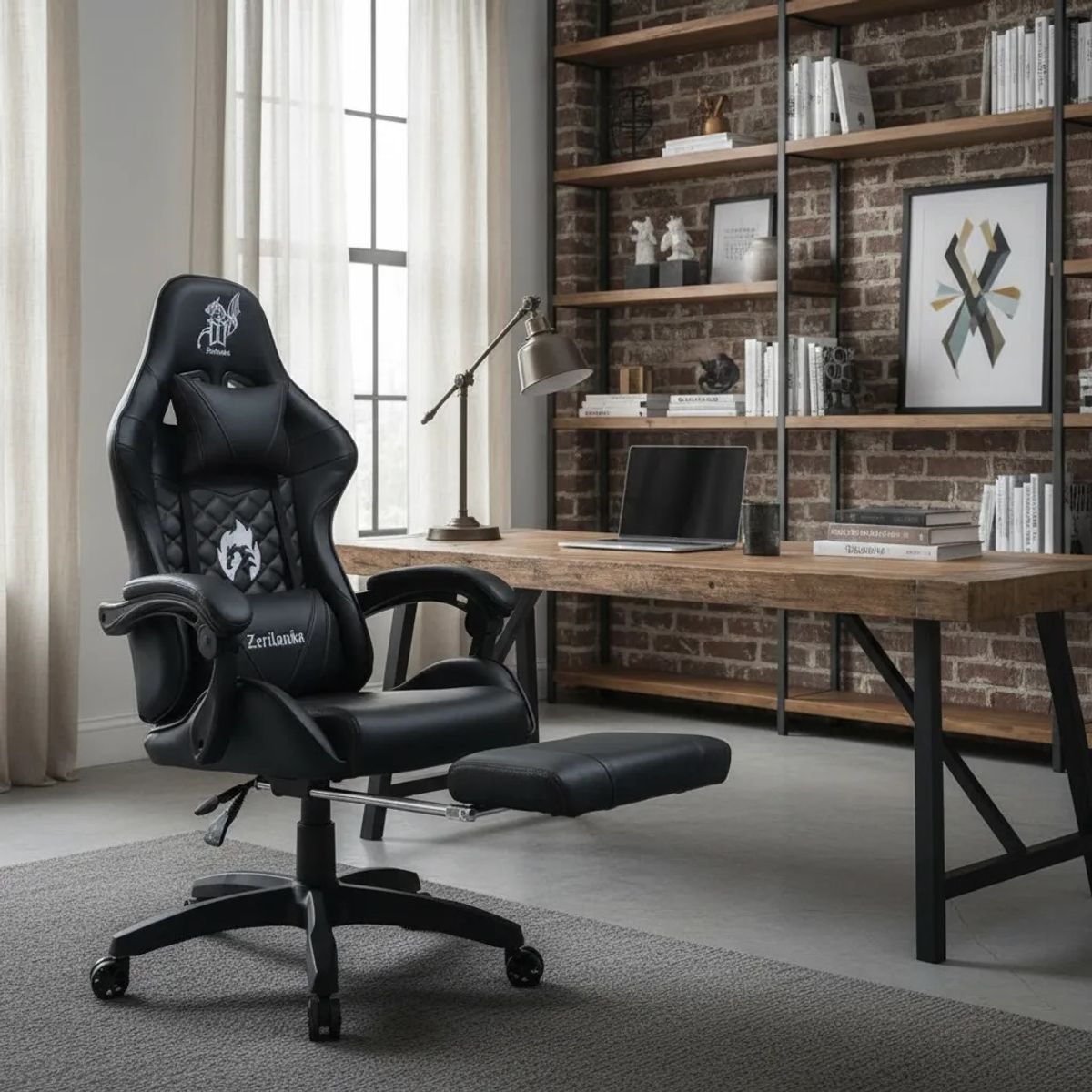 ZER - Silla Gamer con Reposapies 2 Cojines Reclinable Umeko Negra