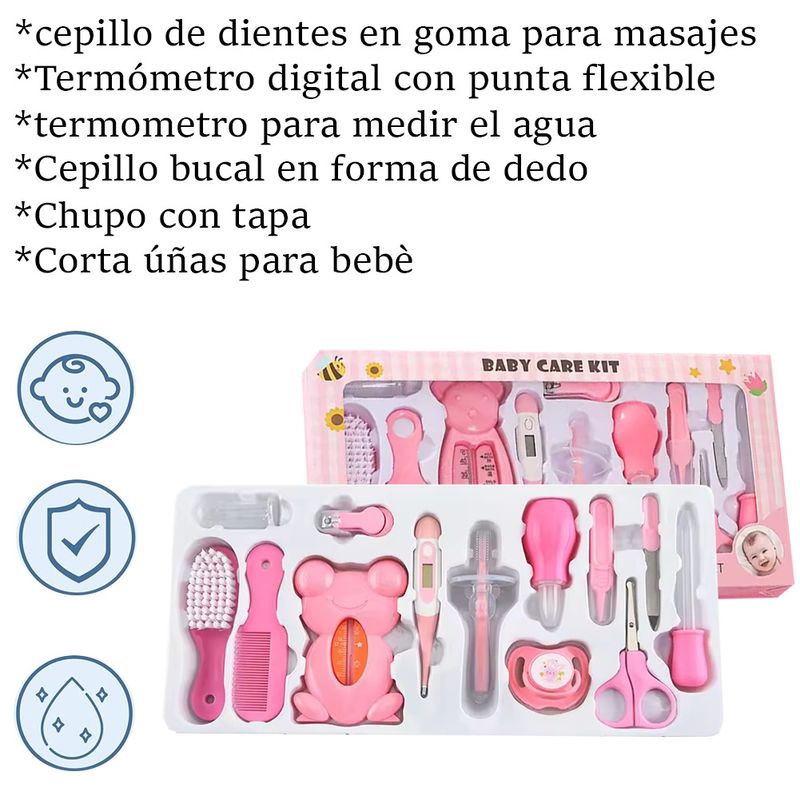 GENERICO - Kit de aseo para bebé, 13 piezas   Kit Portátil - ROSADO