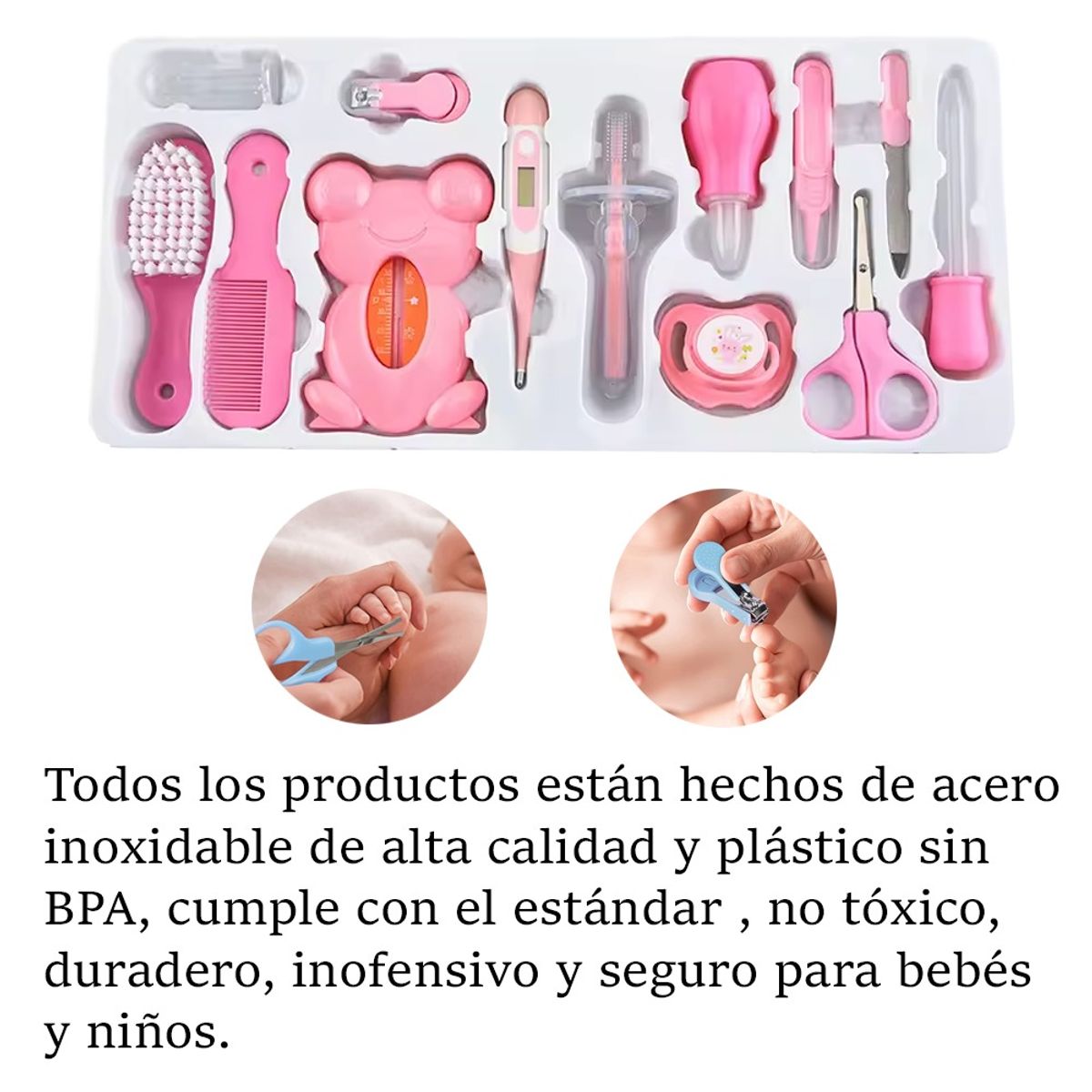 GENERICO - Kit de aseo para bebé, 13 piezas   Kit Portátil - ROSADO