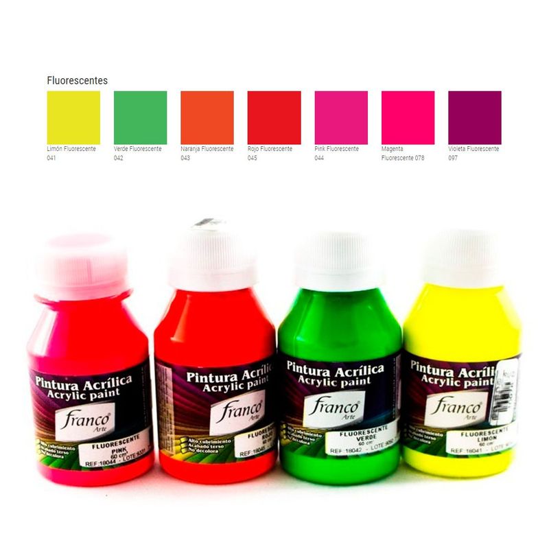 FRANCO ARTE - Pintura Acrílica Franco Arte Fluorescente De 60ml X5 Und
