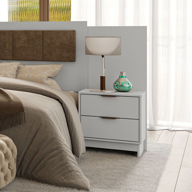 BERTOLINI - Mesa de noche Maui en MDP 48cm 2 cajones Blanco-