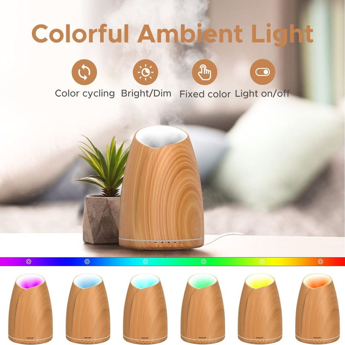 GENERICO - Difusor De Aromas Led 7 Colores 500ml 4 Esencias Incluidas