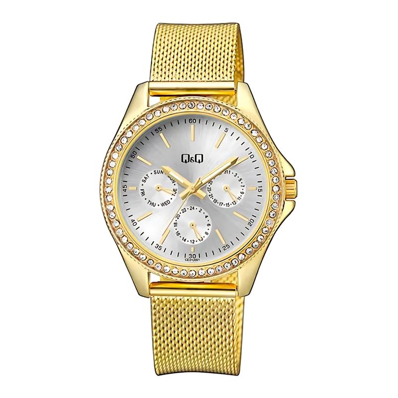 Q&Q - Reloj de moda para mujer dorado + caja