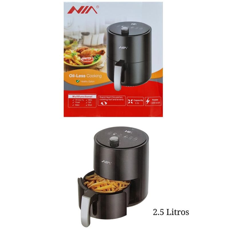 NIA - Freidora Sin Aceite Olla Air Fryer 2.5 L Cero Grasas Comida Saludable