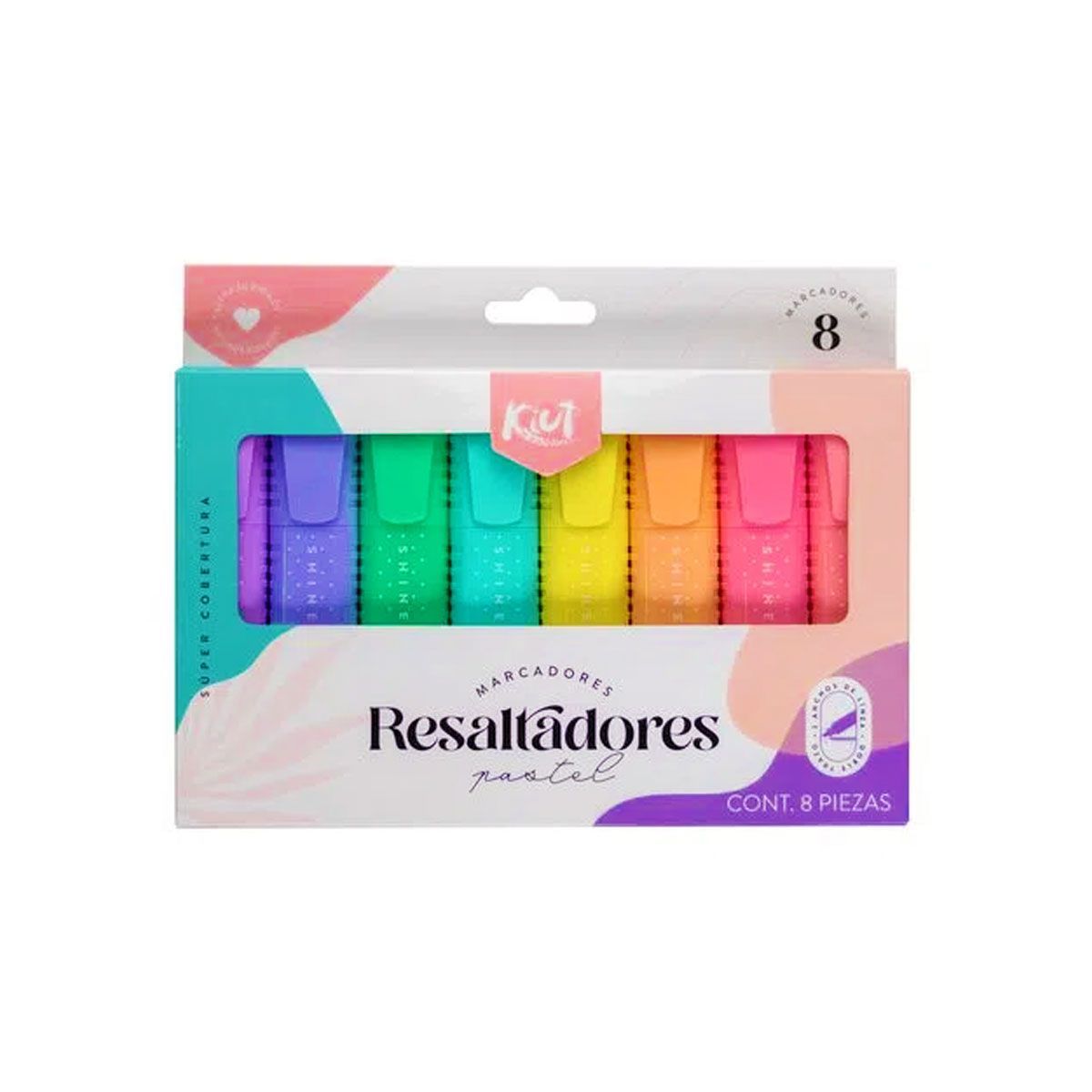KIUT - Resaltadores Kiut X 8 Colores, Tonos Pastel Punta Bisel