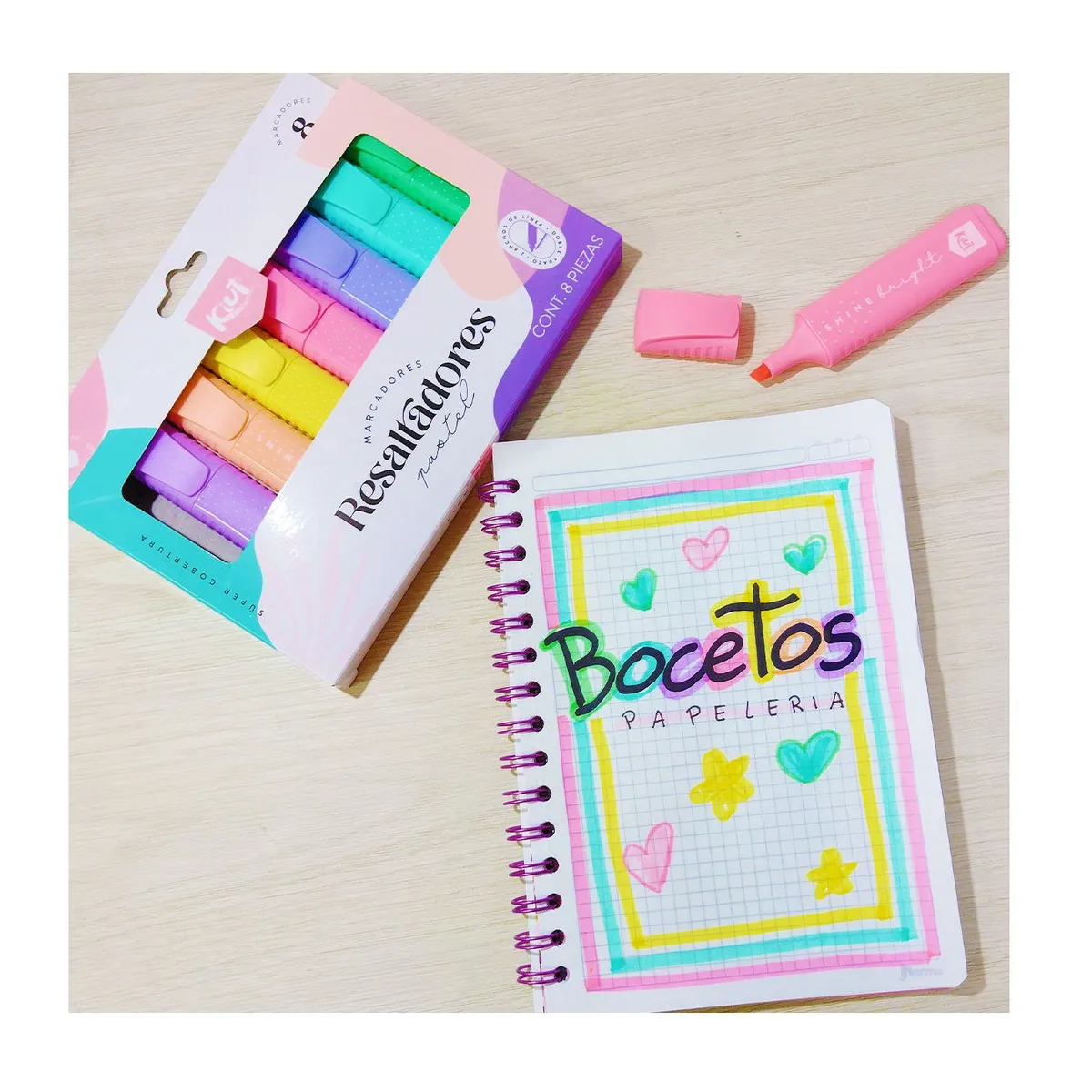 KIUT - Resaltadores Kiut X 8 Colores, Tonos Pastel Punta Bisel