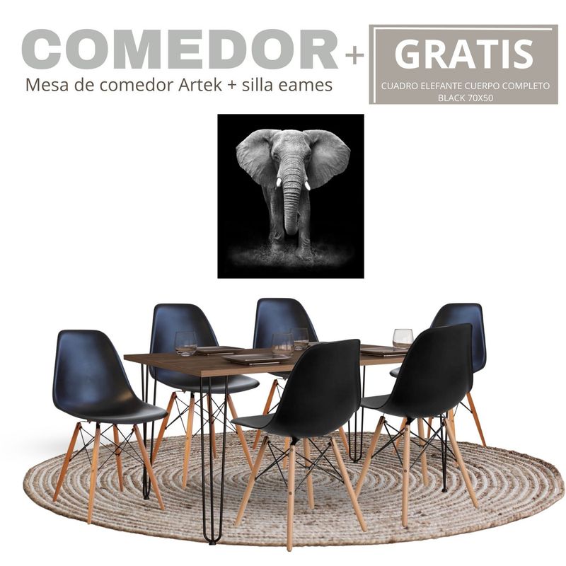 EKONOMODO COLOMBIA - Mesa De Comedor Artek Miel+ 6 Silla Eames Negras+ Gratis Cuadro 70x50