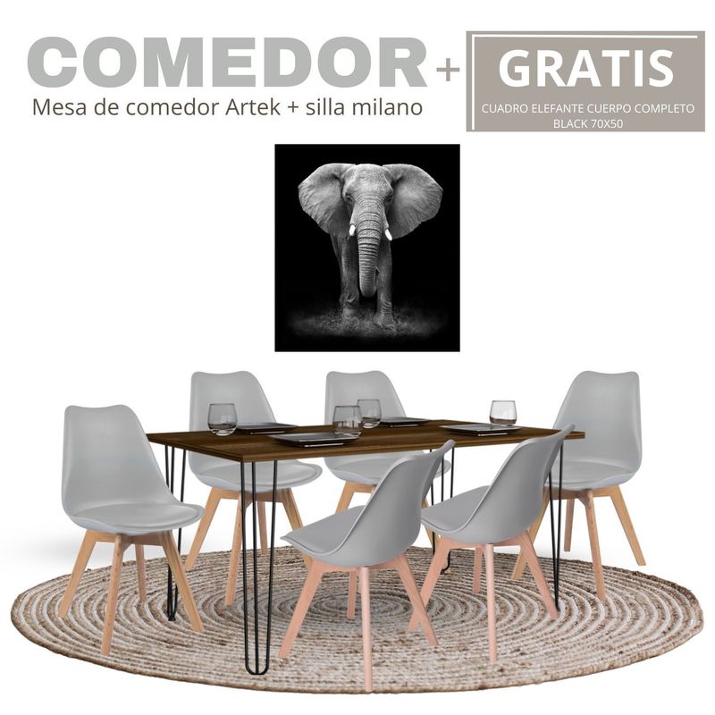 EKONOMODO COLOMBIA - Mesa de comedor Artek + Set x 6 silla milano gris GRATIS cuadro 70x50