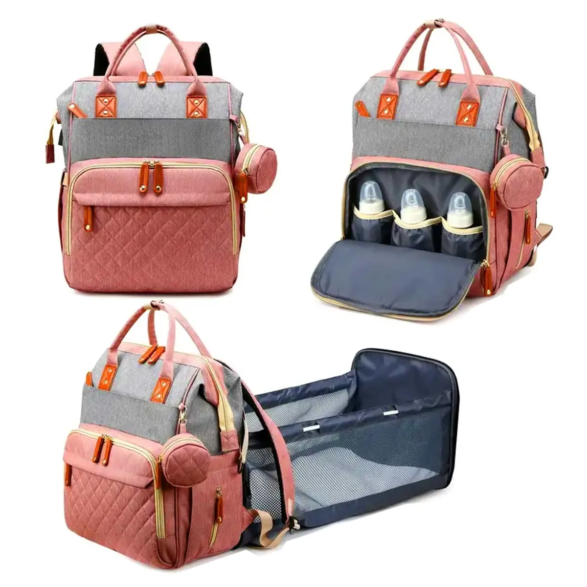 LANZURY IMPORTACIONES - Pañalera Multifuncional Para Bebés Cuna Impermeable - Rosada