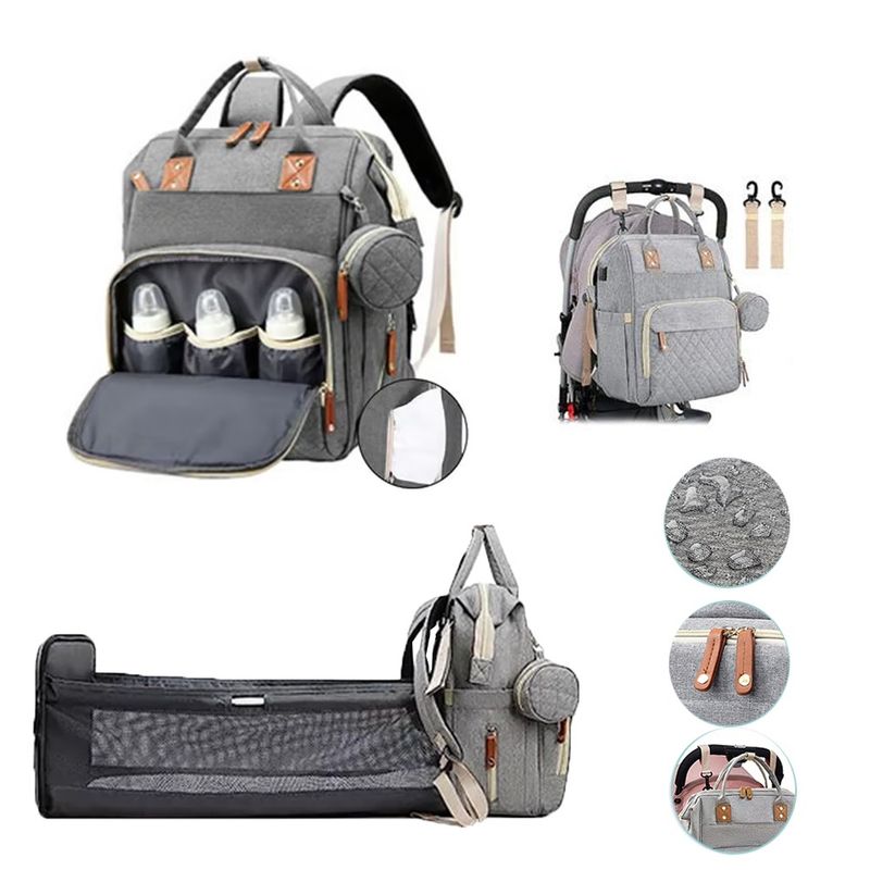 LANZURY IMPORTACIONES - Pañalera Multifuncional Para Bebés Cuna Impermeable - Gris-