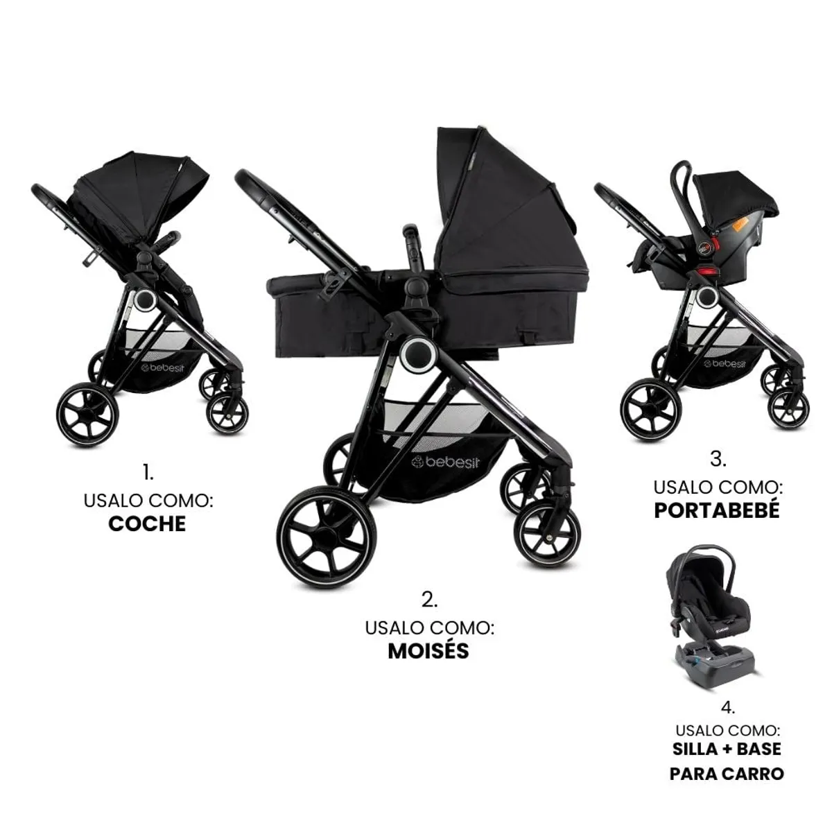 BEBESIT - Coche Bebé Travel System Cosmos Negro Bebesit