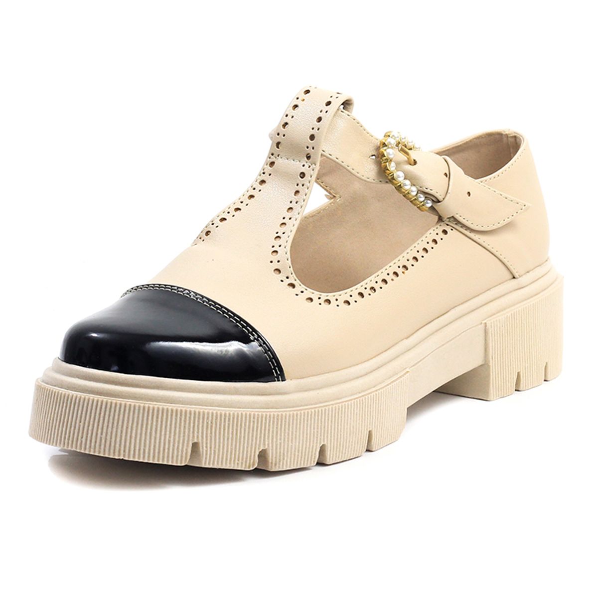BALLERINA - Zapato Mafalda Negro x Beige Ballerinas