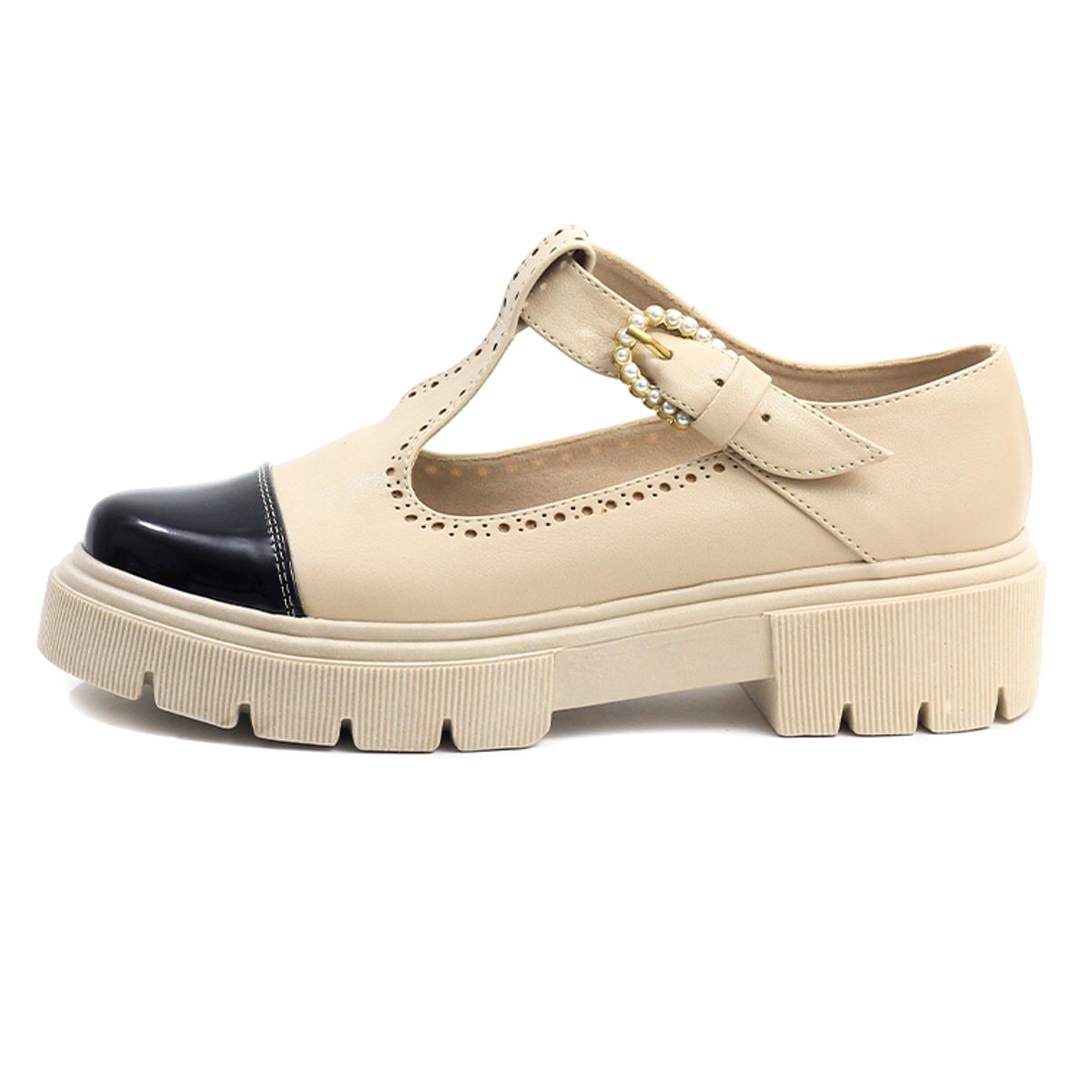 BALLERINA - Zapato Mafalda Negro x Beige Ballerinas