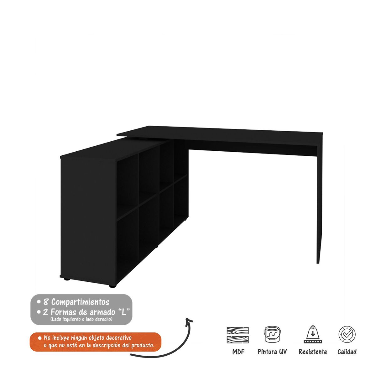 BERTOLINI - Escritorio Nero en L Con 8 Comportamientos-Bertolini
