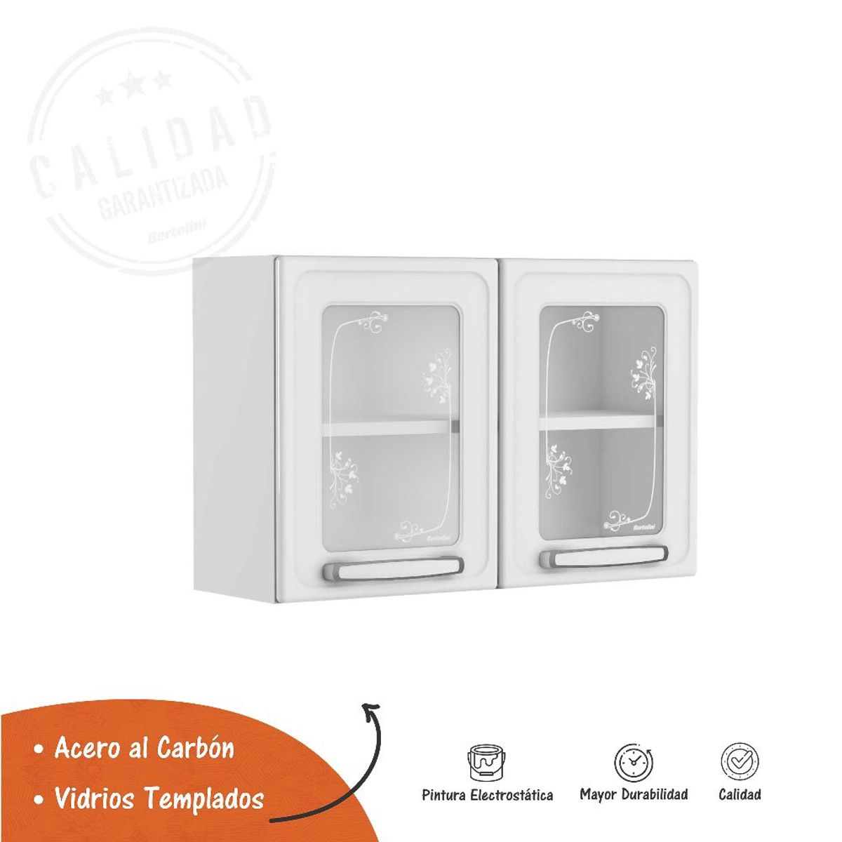 BERTOLINI - Mueble Superior de Cocina En Acero Con Vidrio 80 Cm Evidence  Blanco