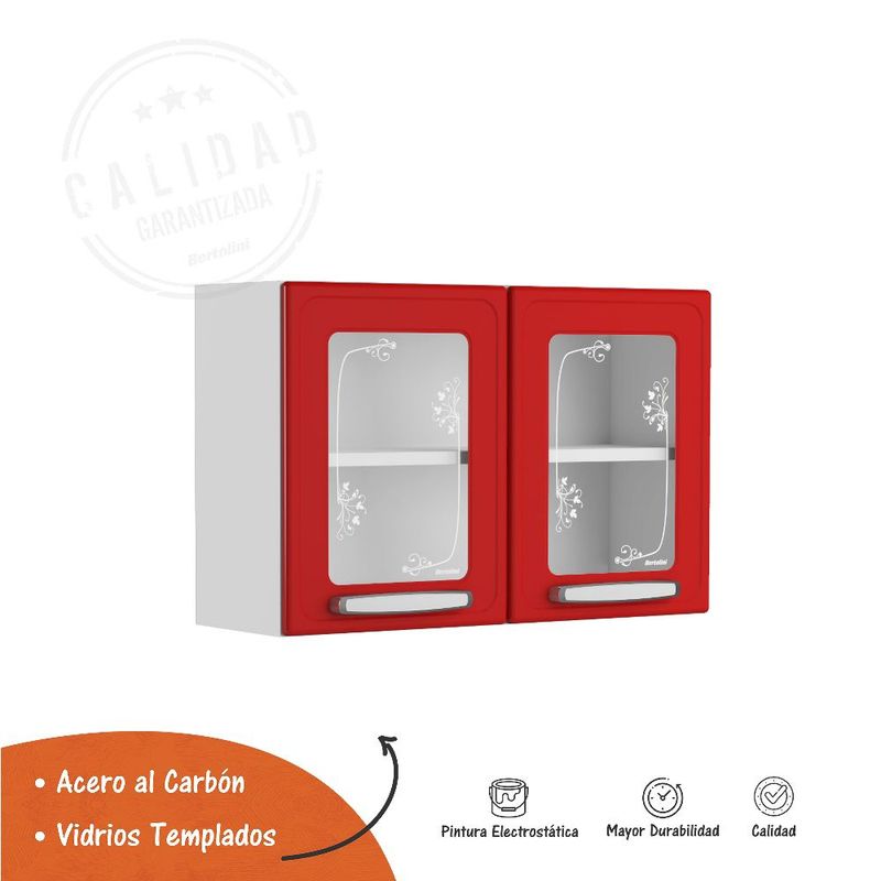 BERTOLINI - Mueble Superior de Cocina En Acero Con Vidrio 80 Cm Evidence Rojo