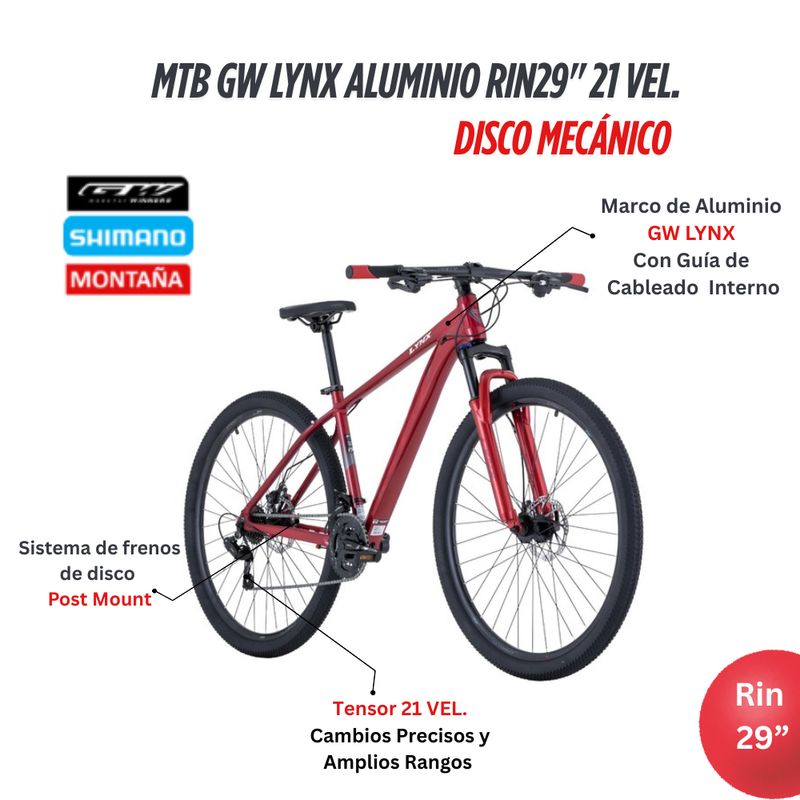GW - Bicicleta todo terreno Gw Lynx Rin 29 Shimano 21 velocidades