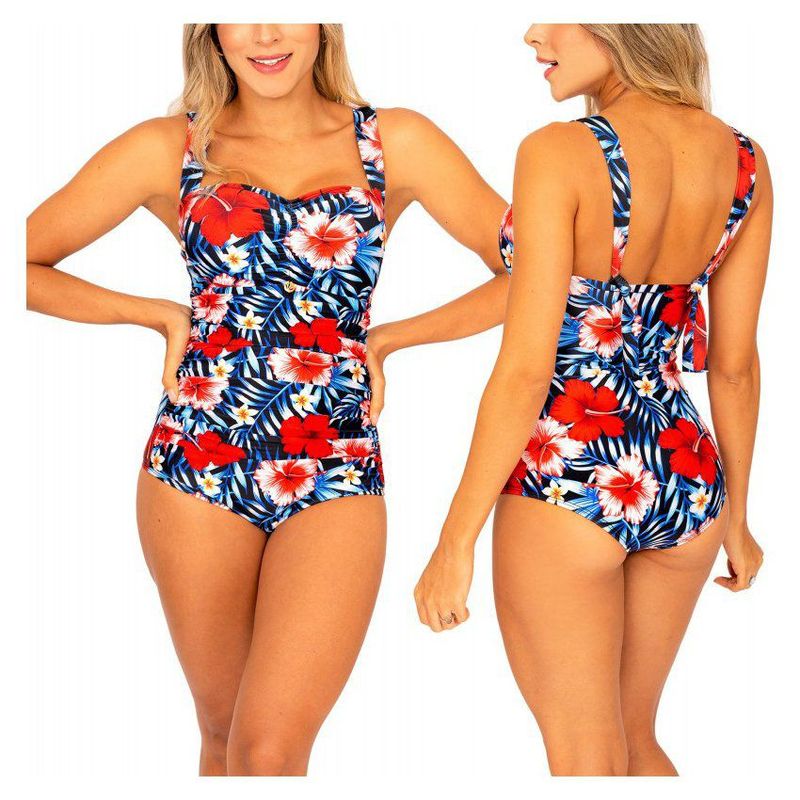 PRAIE - Vestido de baño Enterizo PRAIE 1153 Flores Control Abdomen