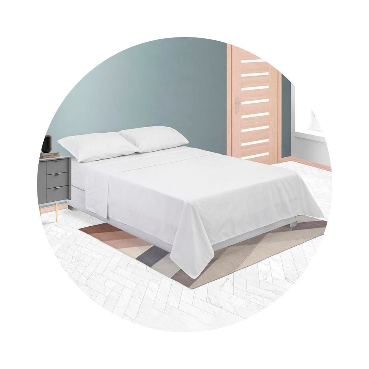 ELEGANT - Juego de Sábanas blancas en algodón 180 hilos cama doble 1.40 x 1.90