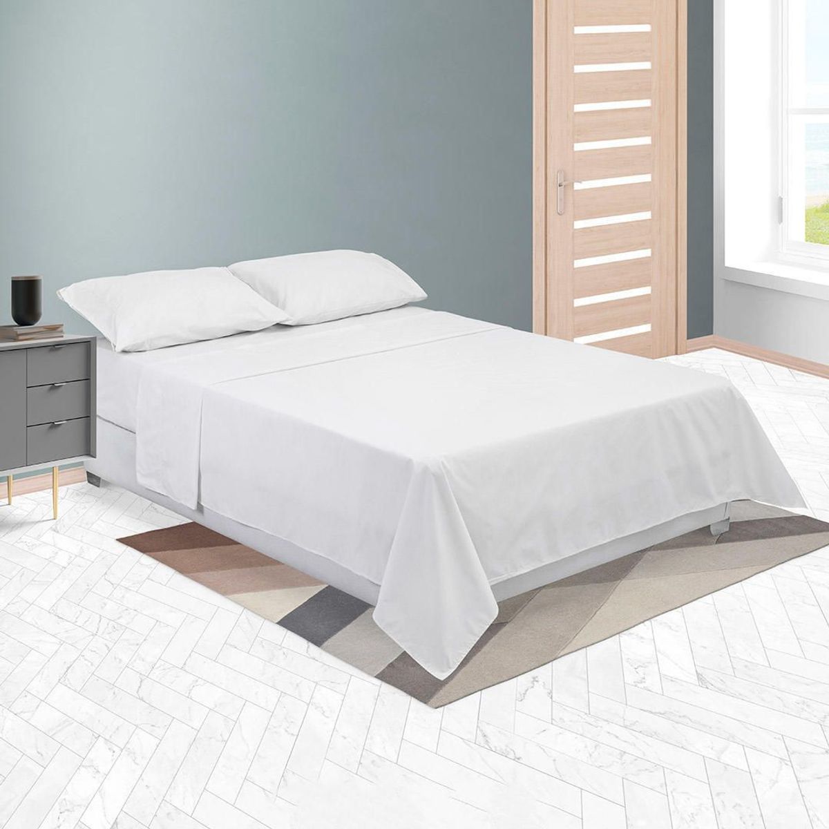 ELEGANT - Juego de Sábanas blancas en algodón 180 hilos cama doble 1.40 x 1.90