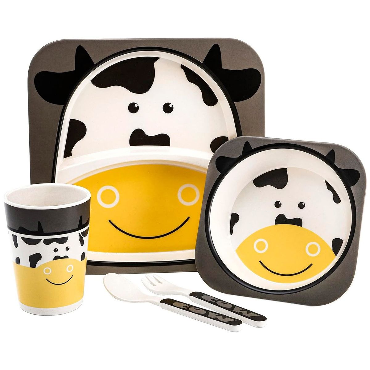 ENFANT'ASY - Set vajilla bebe niños bambú 5 piezas biodegradable Vaca