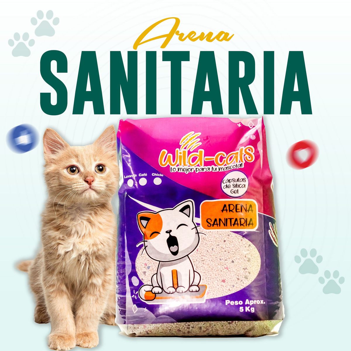 GENERICO - Arena Sanitaria Para Gatos Wild Cats 20 Kg Aroma a Chicle
