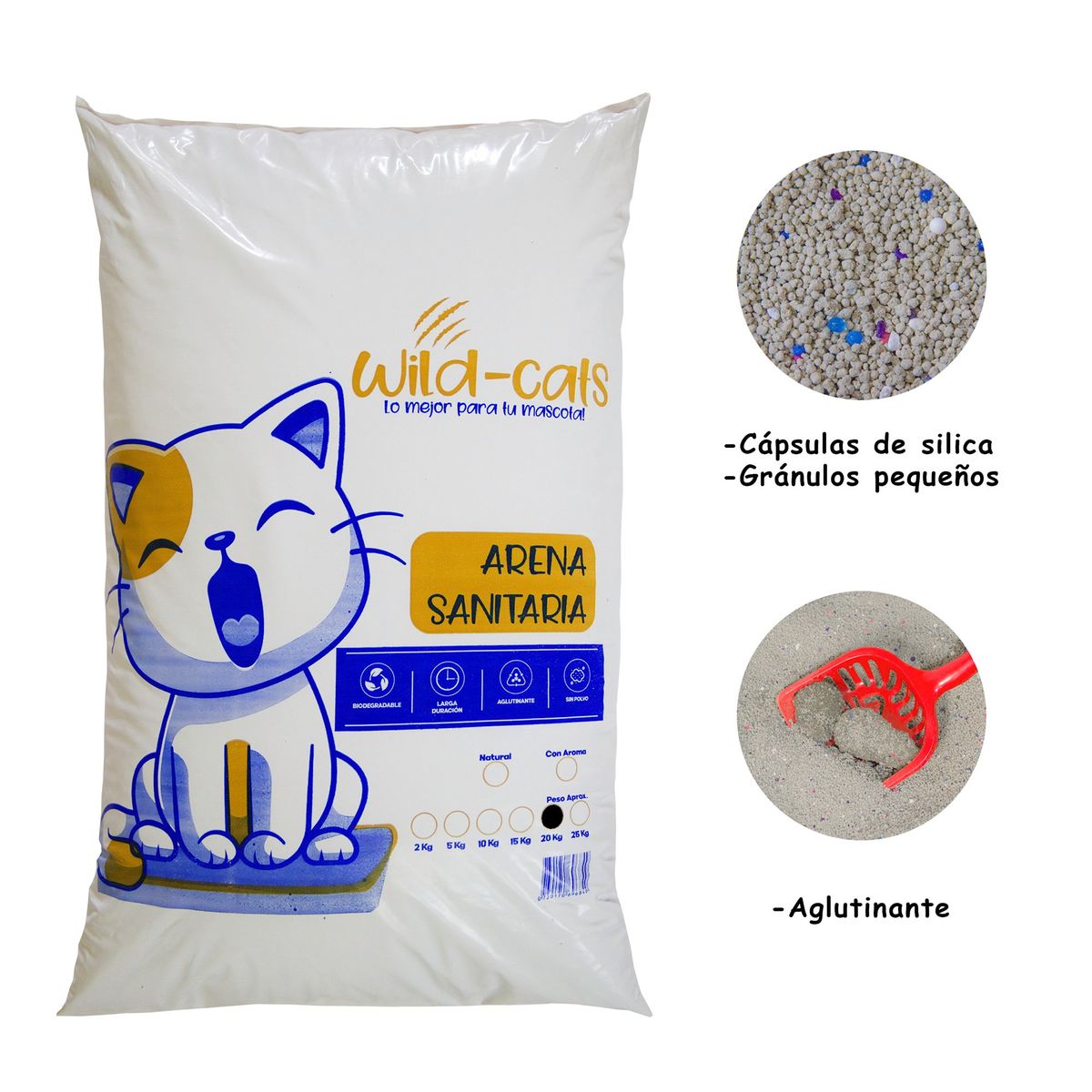GENERICO - Arena Sanitaria Para Gatos Wild Cats 20 Kg Aroma a Chicle