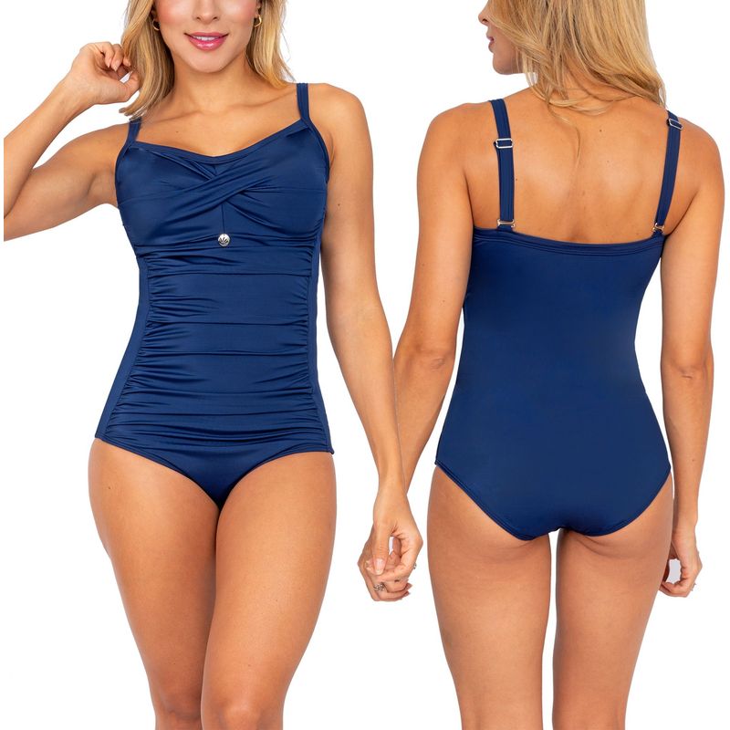 PRAIE - Vestido de baño Enterizo PRAIE 2132 Azul Ceñido Control Abdomen