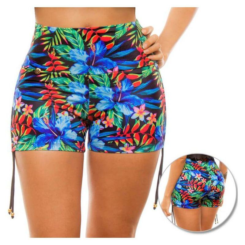PRAIE - Panty Short de Vestido de Baño PRAIE 0001 Flores Azul Ajustable