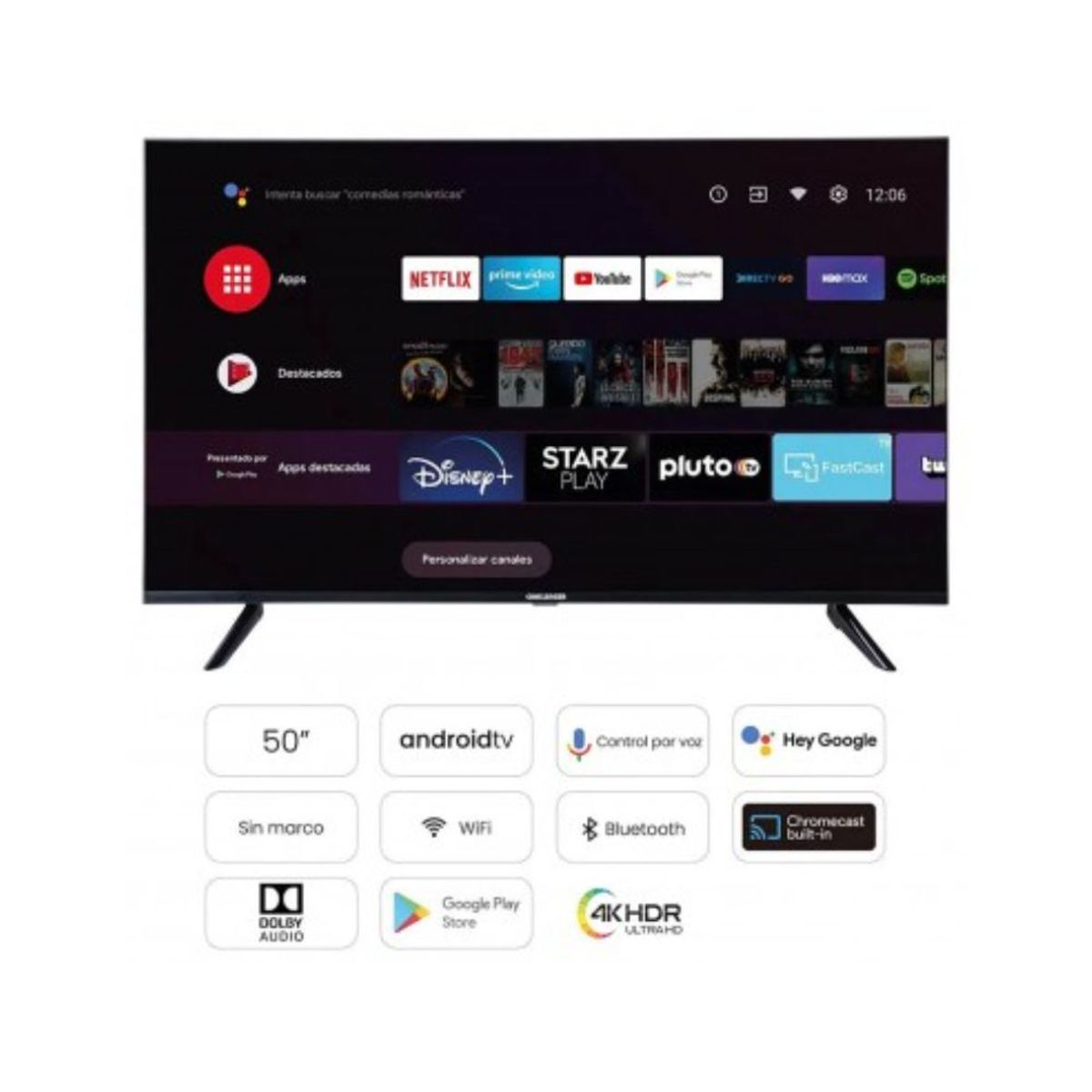 CHALLENGER - Televisor Challenger 50 4k Led Plano Smart Tv Android  UHD 50LO70 BT T2