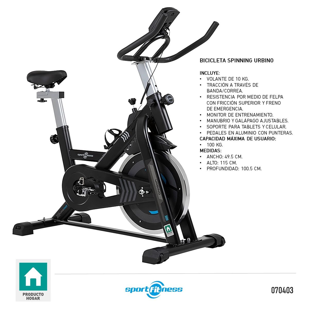 SPORT FITNESS - BICICLETA SPINNING URBINO JY-8815 SPORTFITNESS