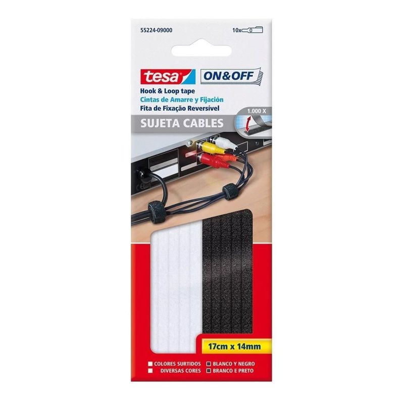 TESA - Cinta Para Cables Velcro BlancaNegra Tesa 17cmx14mm 10und