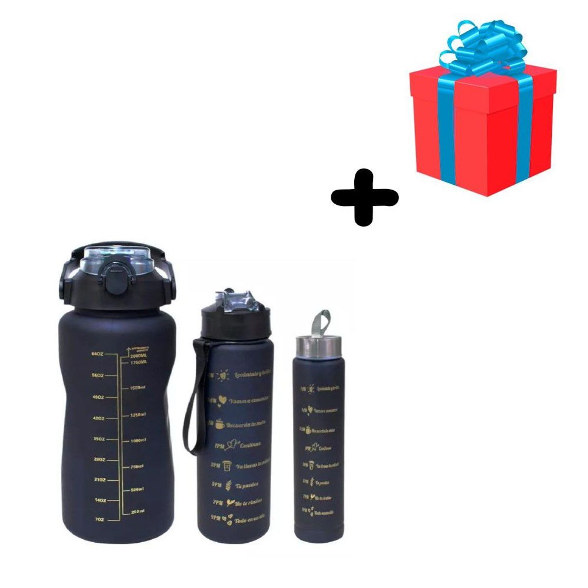 GENERICO - Termos Motivacionales Set X 3 Unidades Negro Mas Obsequio