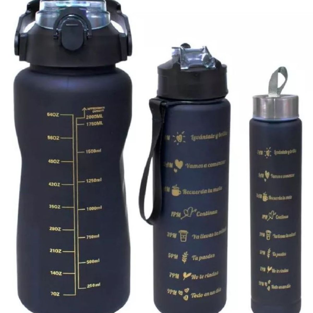 GENERICO - Termos Motivacionales Set X 3 Unidades Negro Mas Obsequio