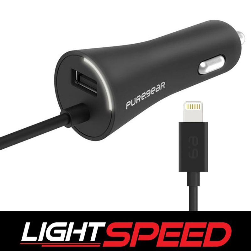 PURE GEAR - Cargador para Auto 30W USB A y Cable Lightning Lightspeed