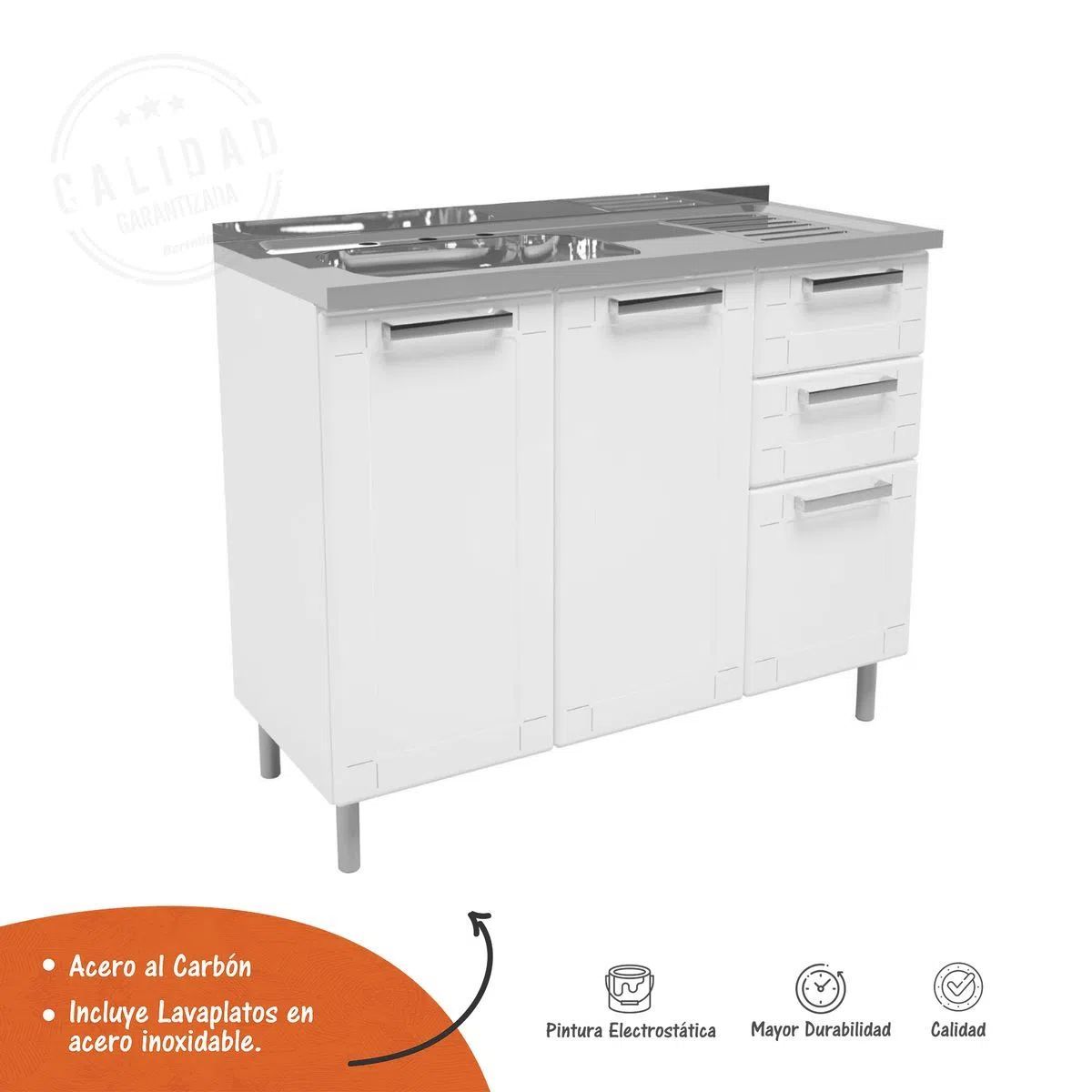 BERTOLINI - Mueble Inferior De Cocina De 1.05 cm En Acero Con Lavaplatos