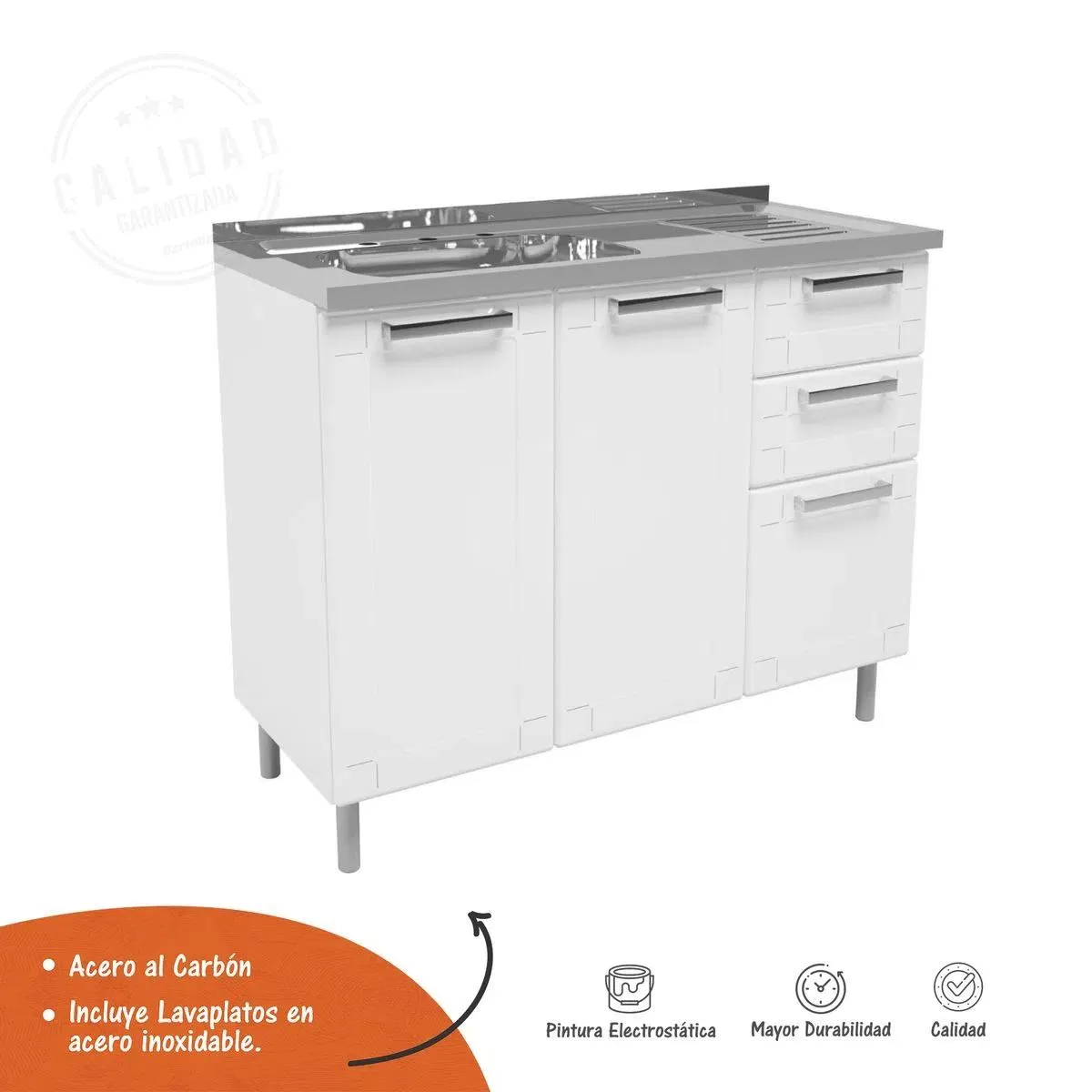 BERTOLINI - Mueble Inferior De Cocina De 1.05 cm En Acero Con Lavaplatos