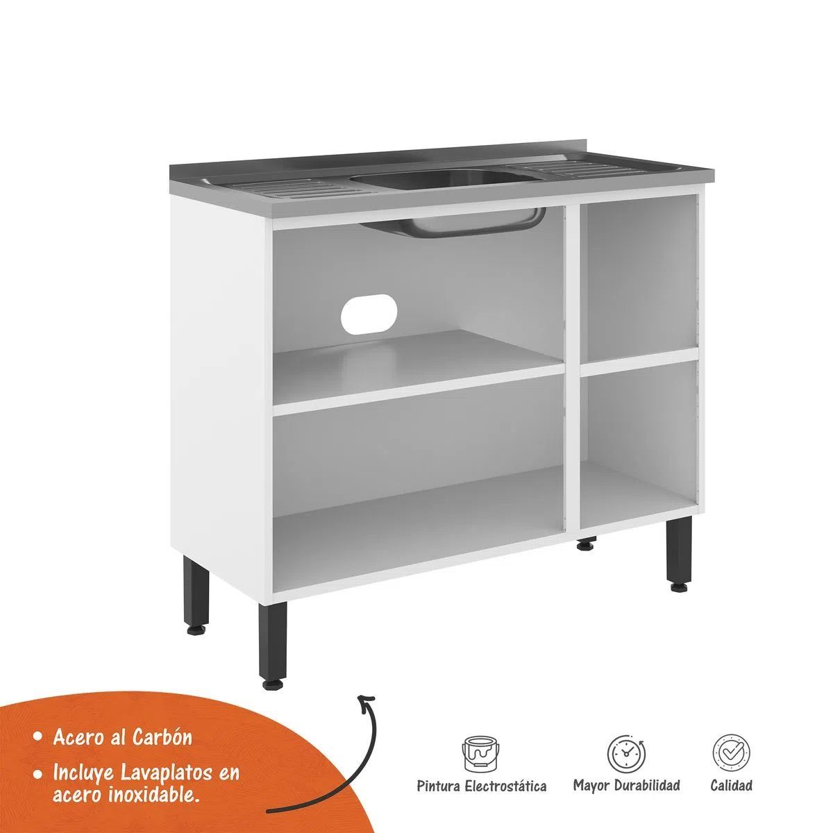 BERTOLINI - Mueble Inferior De Cocina De 1.05 cm En Acero Con Lavaplatos
