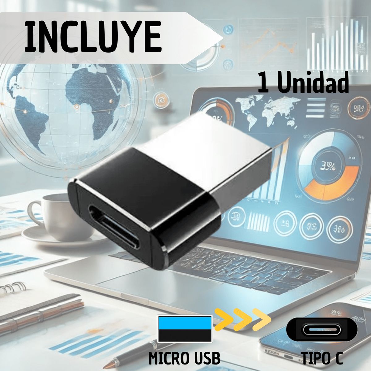 GENERICO - Convertidor adaptador conector tipo c a usb macho