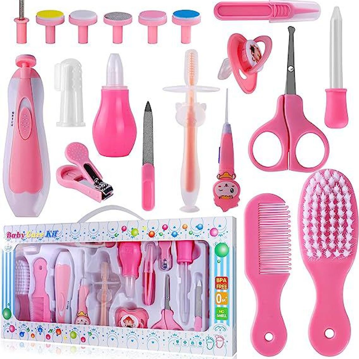 BABY ON - Kit Aseo Cuidado Bebe 20 En 1 Esencial Lima Eléctrica Rosa