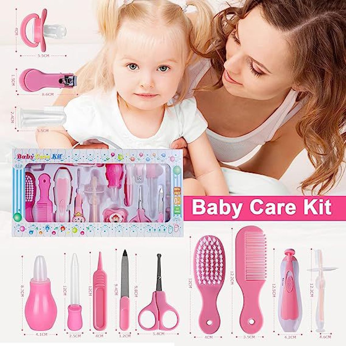 BABY ON - Kit Aseo Cuidado Bebe 20 En 1 Esencial Lima Eléctrica Rosa