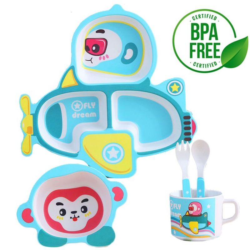 BABY ON - Juego De Vajilla Infantil Fibra De Bambú Para Niño Avionsito
